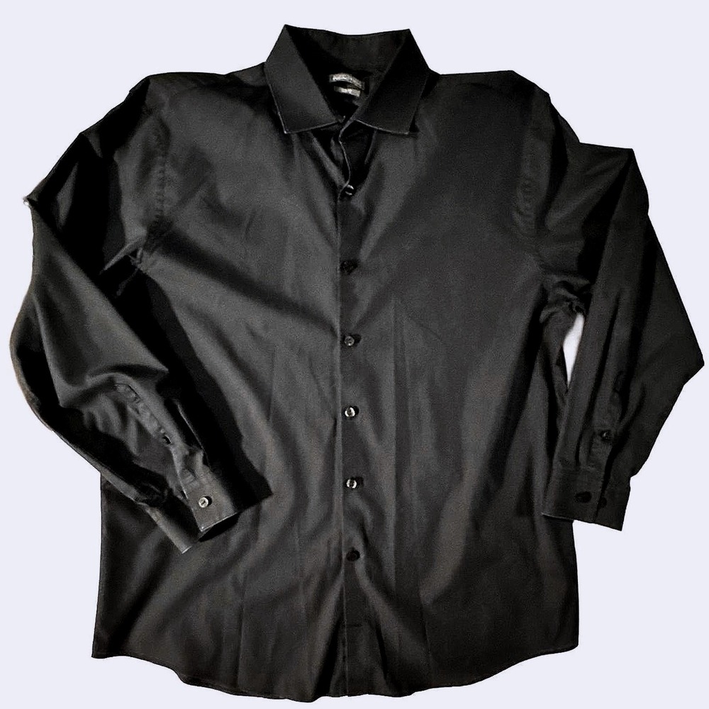 Kenneth Cole Reaction Mens Slim Fit Black Long Sleeve Dress Shirt 17 32-33